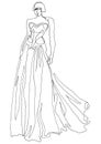 Glamour silhouette hand drawn model sketch. Woman in dress drawing line sketch isolated figure. Fashion illustration runway model Royalty Free Stock Photo